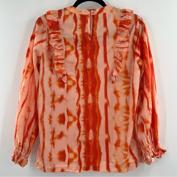 Anthropologie Samant Chauhan Emilia Ruffled Tie-Dye Blouse in Orange size XS - Picture 4 of 9